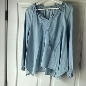 Y2K New Directions Sky Blue Light Denim Blouse with Tassel small